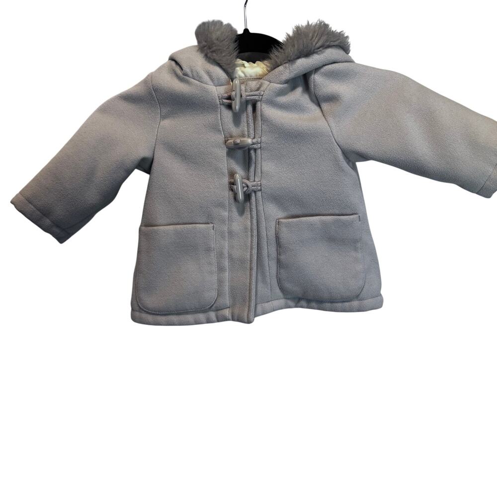 Carter's Baby Girl Gray Faux Wool Toggle Duffel Coat Jacket Hooded Fur Trim 12M
